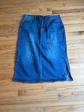 DG2 by Diane Gilman Blue Denim Midi Skirt with Side Slit